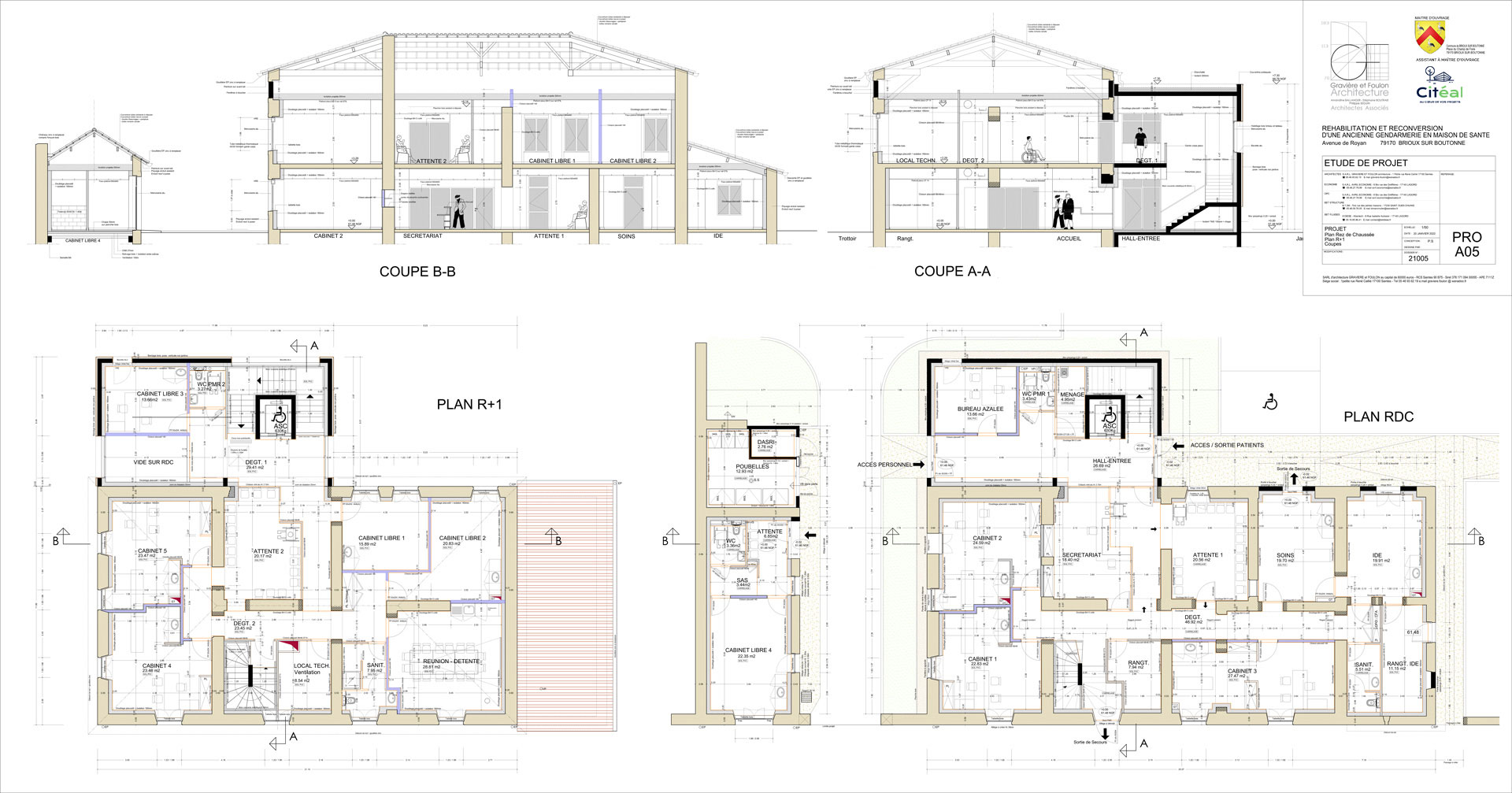 Plan architecte maison médicale Brioux