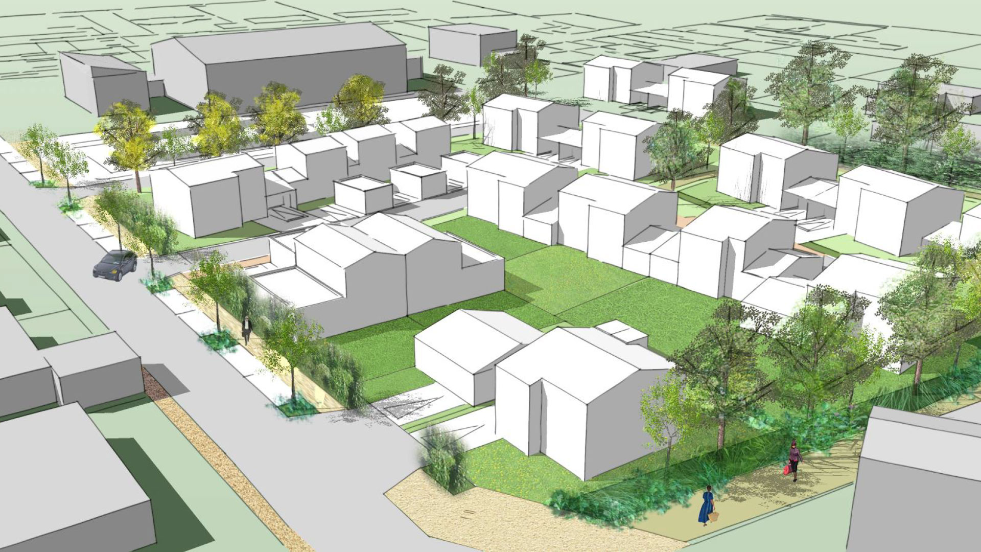 Plan 3D du nouveau quartier d’habitat à Saint Aubin de Baubigné