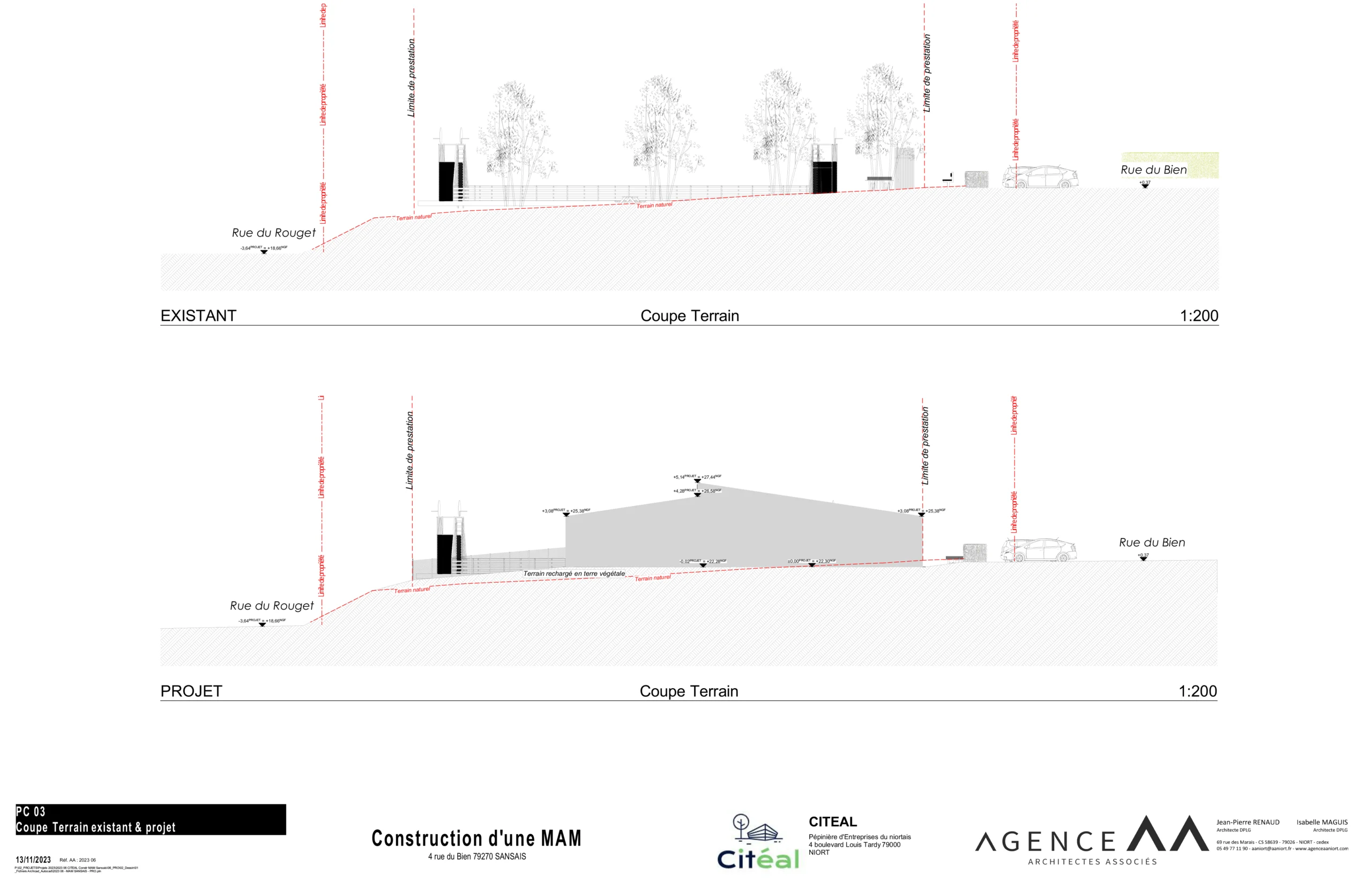 Plan coupe terrain d’une Maison d’Assistantes Maternelles à Sansais (79)