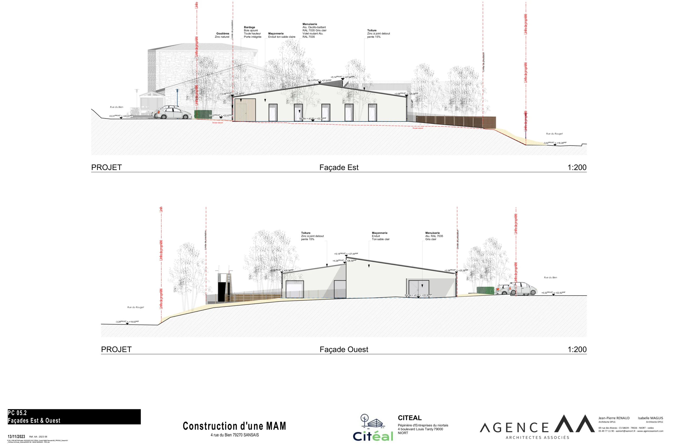 Plan facade Ouest - Est d’une Maison d’Assistantes Maternelles à Sansais (79)