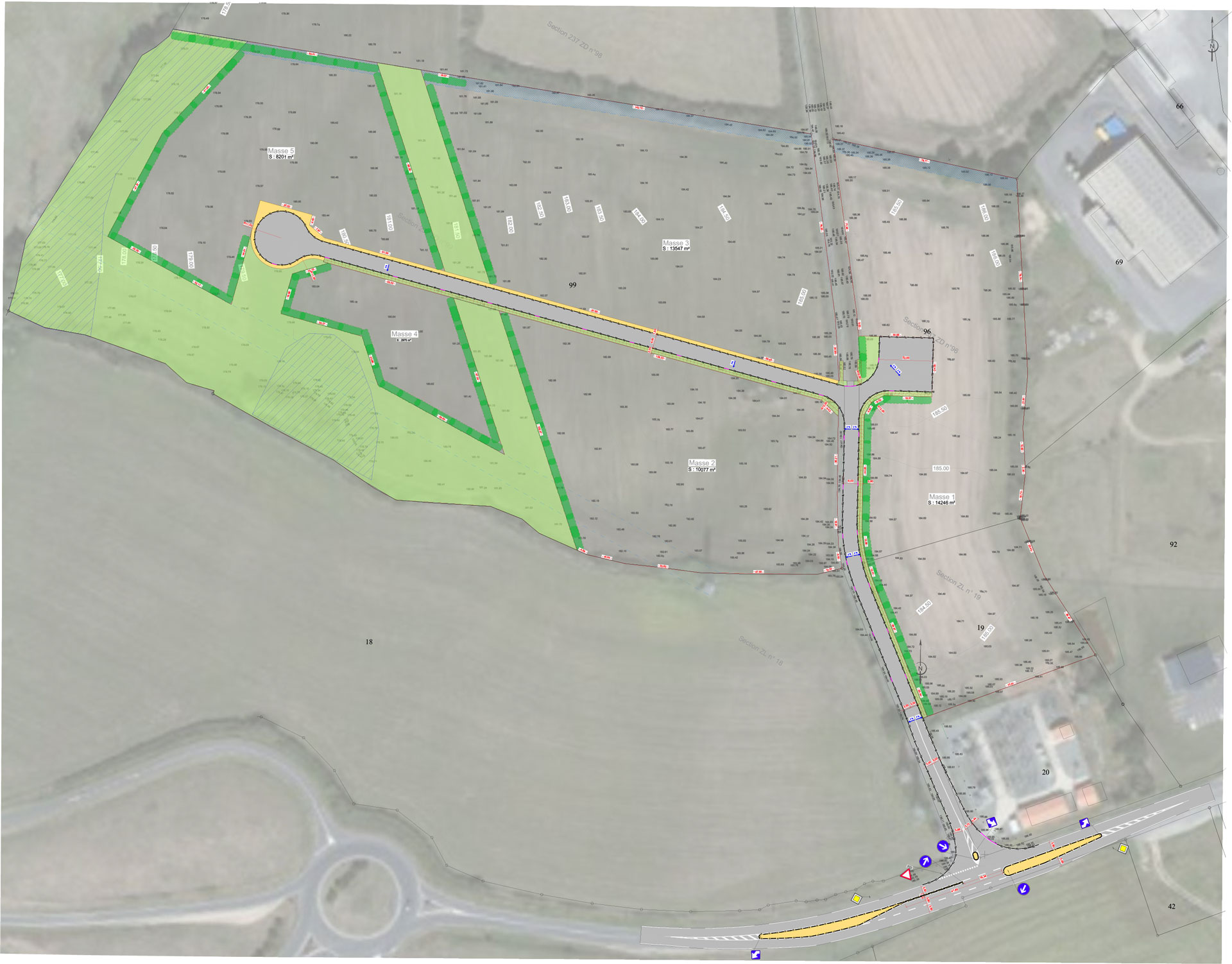 plan d'aménagement sur cadastre pour l'extension de la gare de mauleon