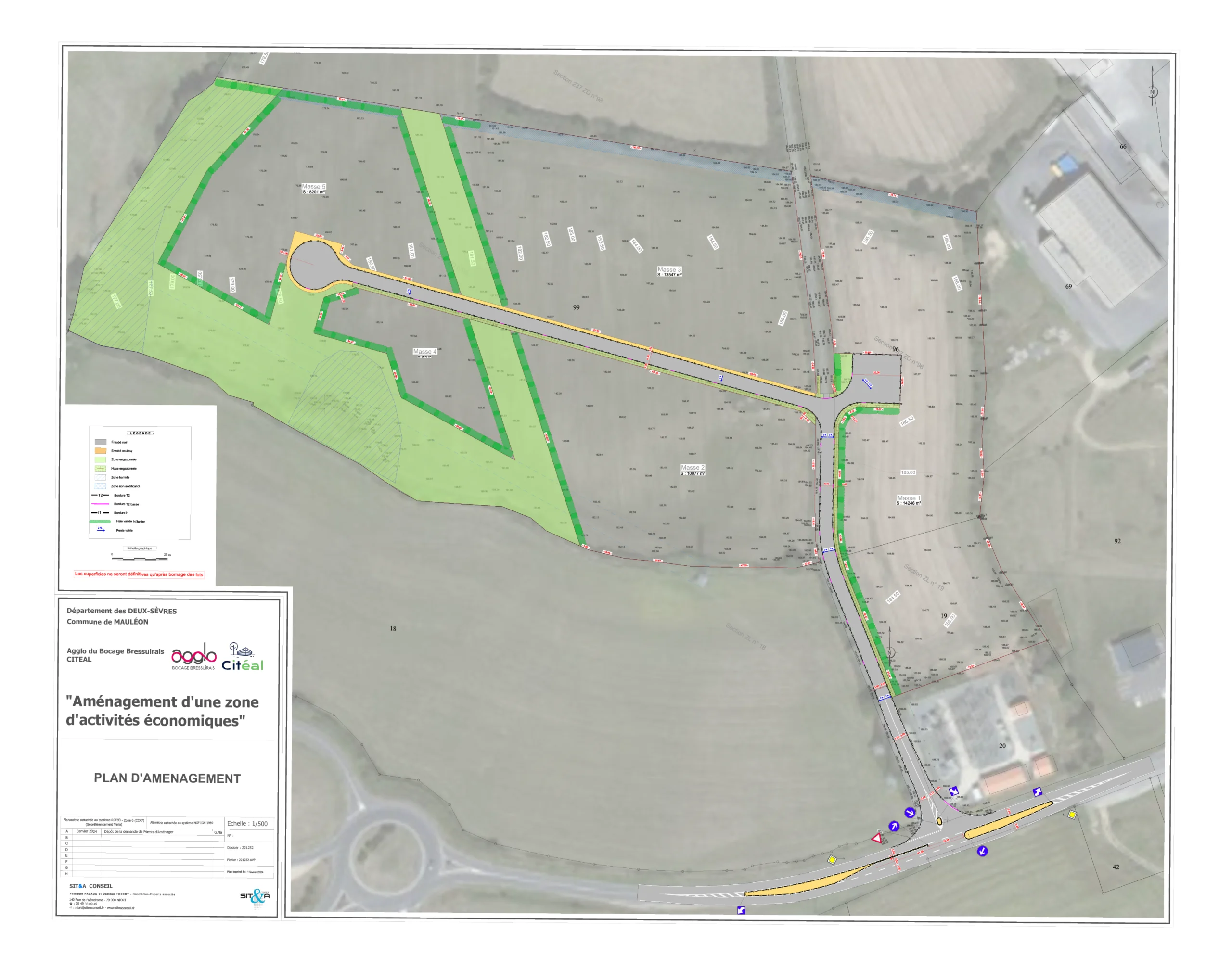 plan d'aménagement sur cadastre pour l'extension de la gare de mauleon