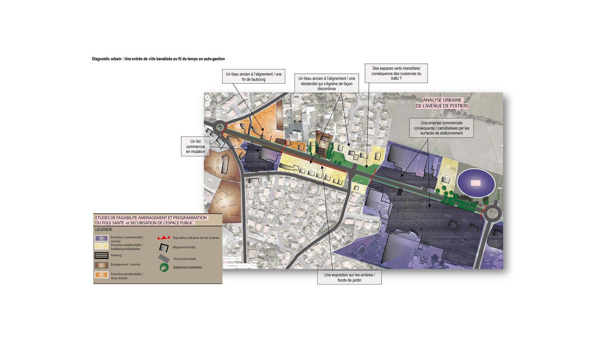 Schéma d'aménagement Pole Santé, Diagnostic urbain : Une entrée de ville banalisée au fil du temps en auto-gestion