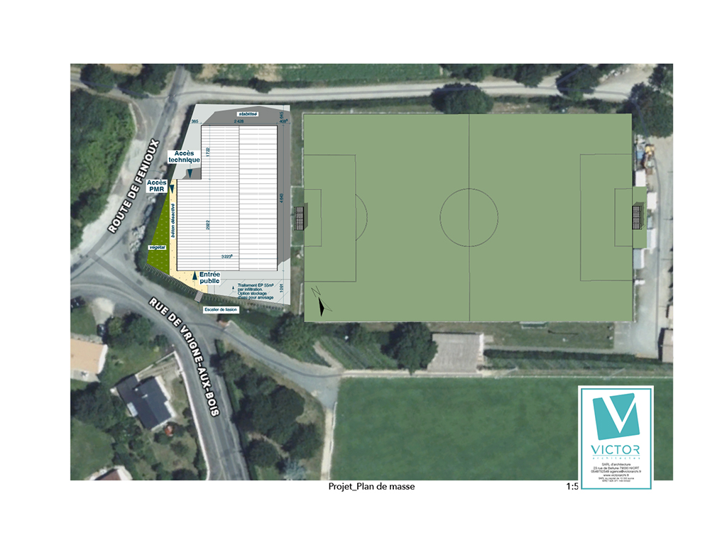 Vue du ciel projet de construction de la salle de sport d'Ardin dans le 79